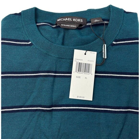 New Michael Kors Men US XL 100% Merino Wool Sweatshirt Crew Neck Green Pullover - Picture 6 of 9